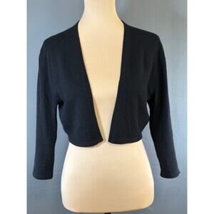 Neiman Marcus 100% Cashmere 3/4 Sleeve Open Cardigan Black Cropped Sweater Med